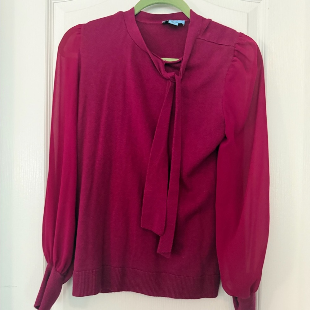 CeCe Rich Burgundy Tie-Neck Blouse